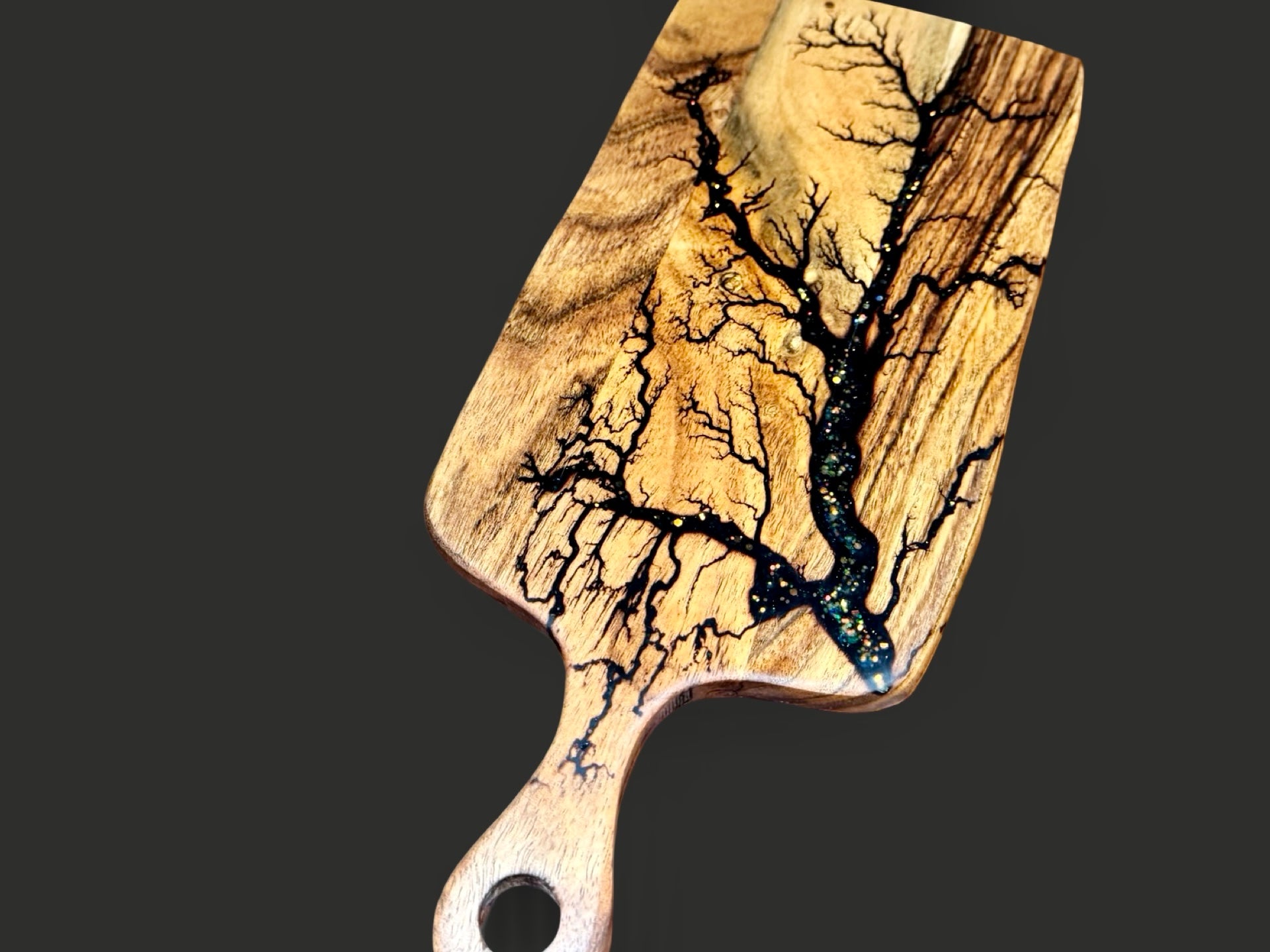 Australian-made resin cheese paddle board handcrafted by Fractal Flow Designs. Perfect artisan grazing platter for weddings, special events, and entertaining in social gatherings 