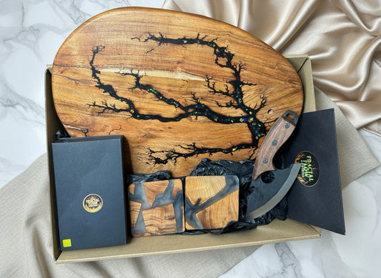 Australian resin cheese gift box by Fractal Flow Designs featuring blue resin art board