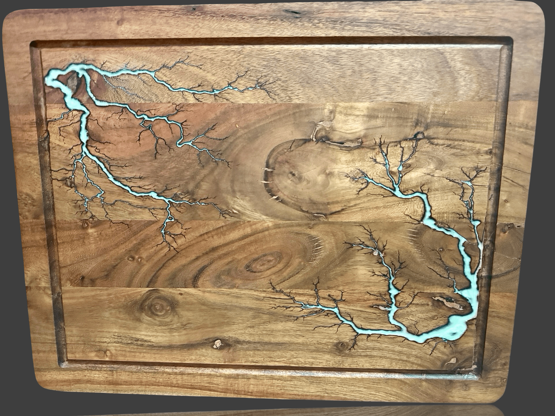 Fractal Flow Designs premium resin chopping board, artisan-crafted from Australian hardwood. Large Australian resin boards perfect for charcuterie and gourmet spreads.