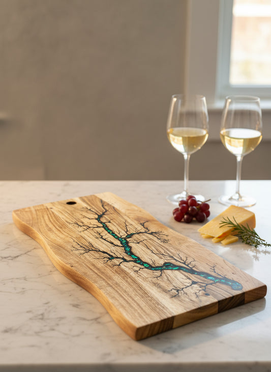 Visually amazing live edge resin charcuterie platter, handcrafted grazing board from Australian wood, ships Australia-wide from Fractal Flow Designs - Best Resin Boards in Australia