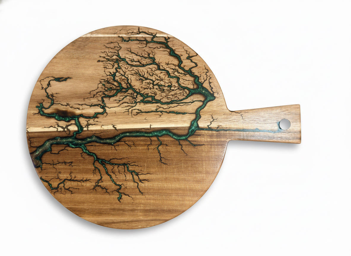 Premium handcrafted resin cheese board with fractal burning art East Gippsland