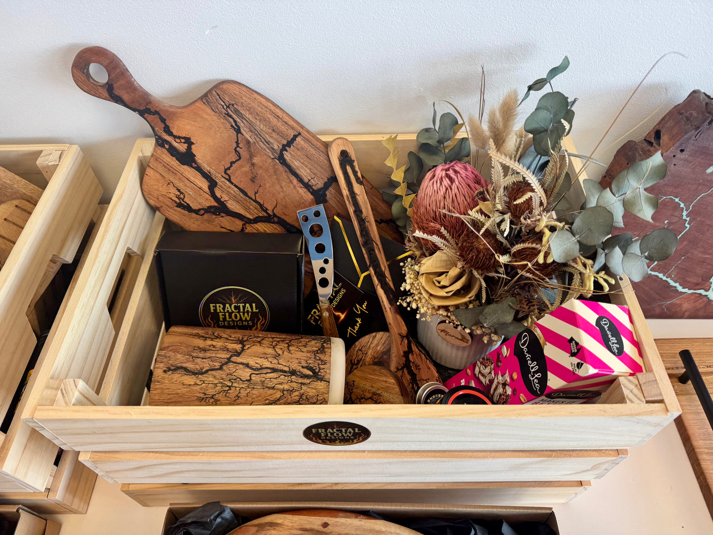 Luxury resin and timber premium gift box – handmade by Fractal Flow Designs in Bairnsdale, Victoria, perfect for weddings, birthdays, and special occasions