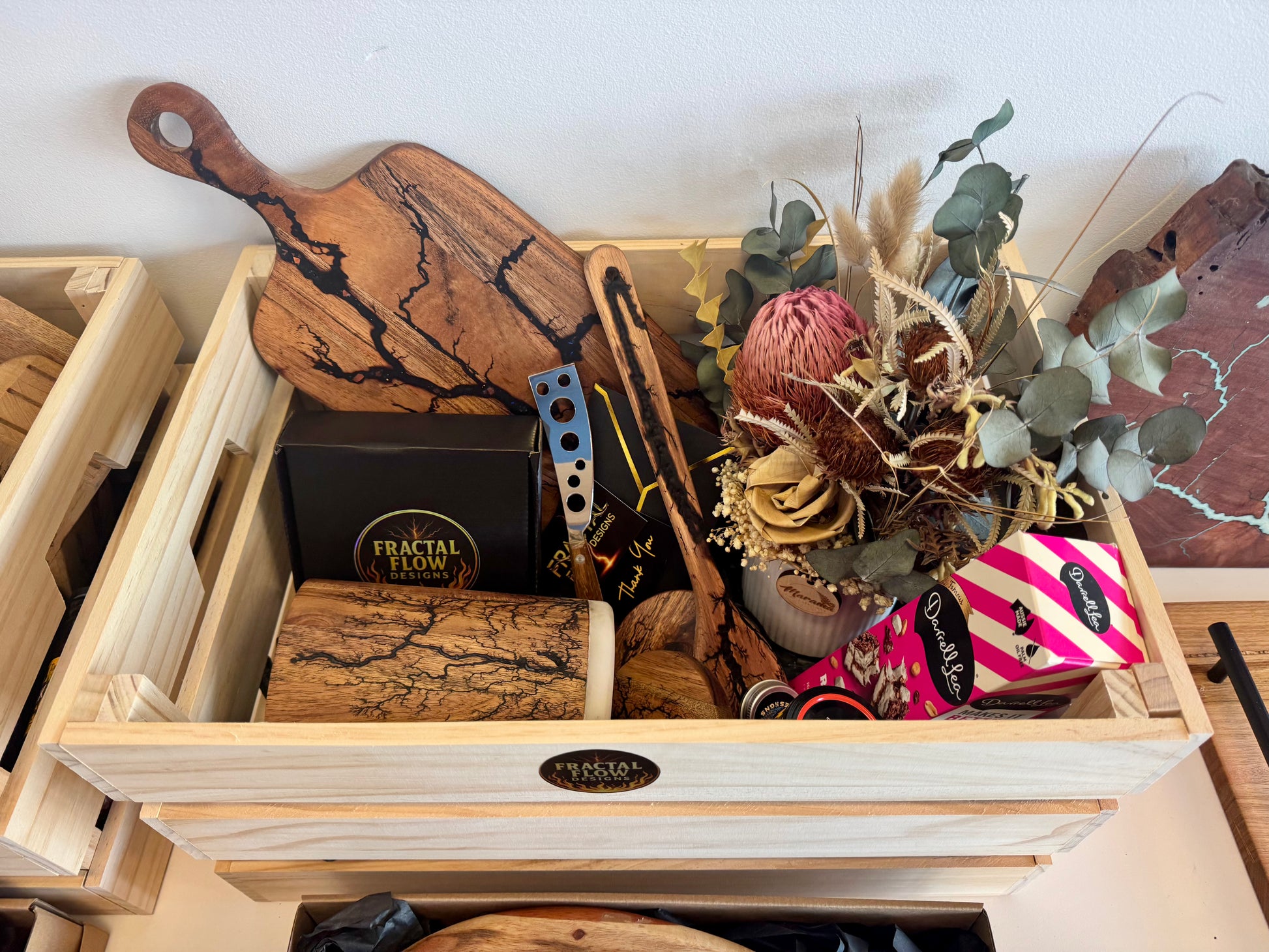 Luxury resin and timber premium gift box – handmade by Fractal Flow Designs in Bairnsdale, Victoria, perfect for weddings, birthdays, and special occasions