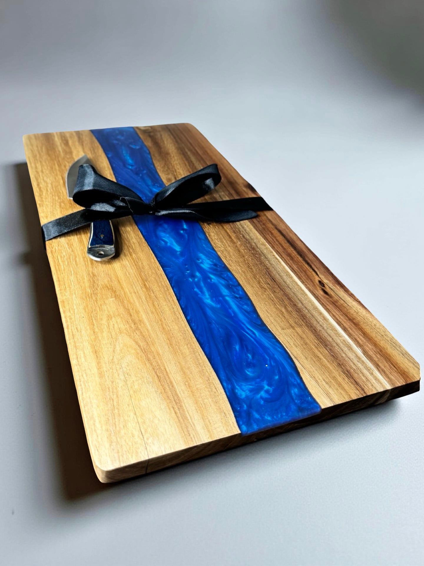 Blue river resin grazing board handcrafted timber Fractal Flow Designs resin boards Australia