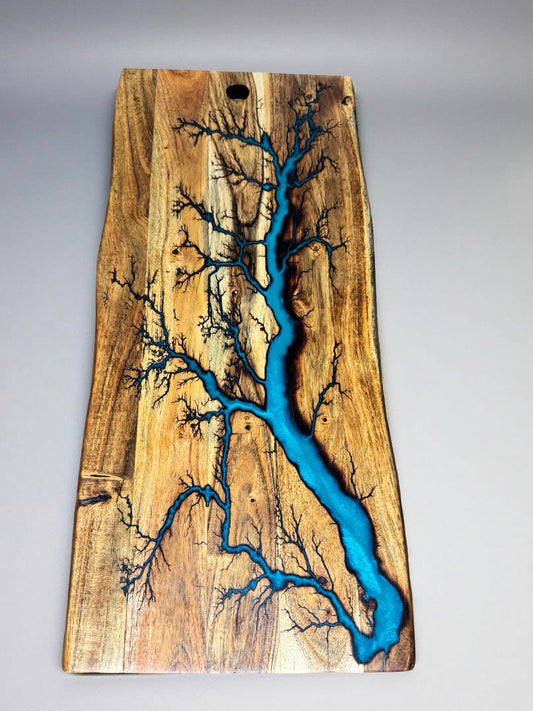Marine green resin long live edge board handcrafted in East Gippsland Australian timber