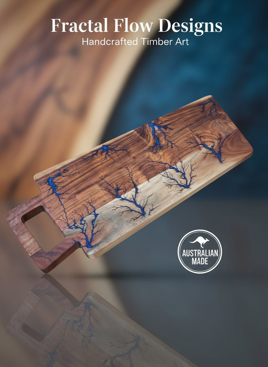 Hand-finished Australian grazing board with resin details, ideal for cheese and wine nights