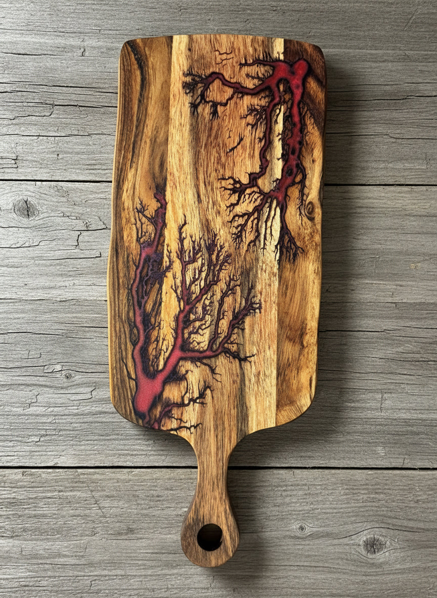 Resin cheese serving board with electric artistic detail crafted in East Gippsland Australia