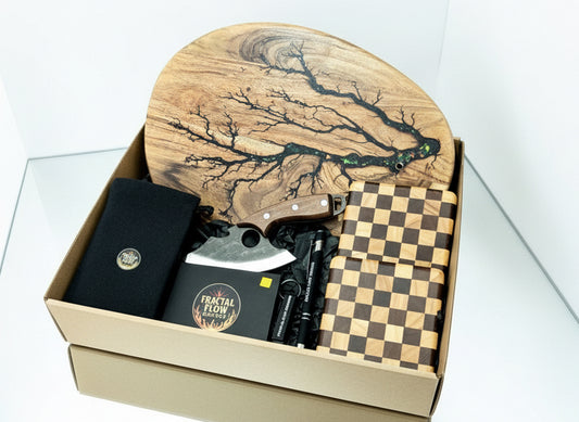 Resin cheese board and coasters gift set from East Gippsland artisan brand Fractal Flow Designs