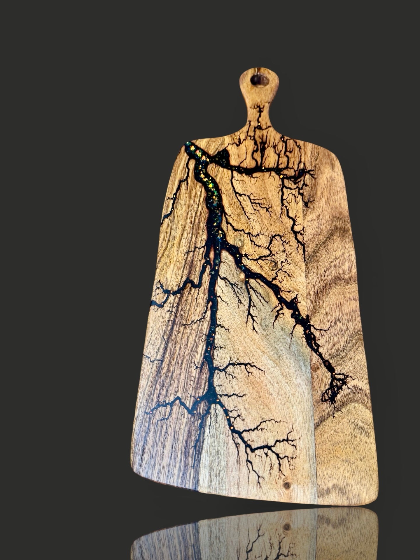 Resin cheese platter - serving board handmade in Bairnsdale by Fractal Flow Designs artist - timber board with bold resin detail, shipped Australia-wide for gift occasions.