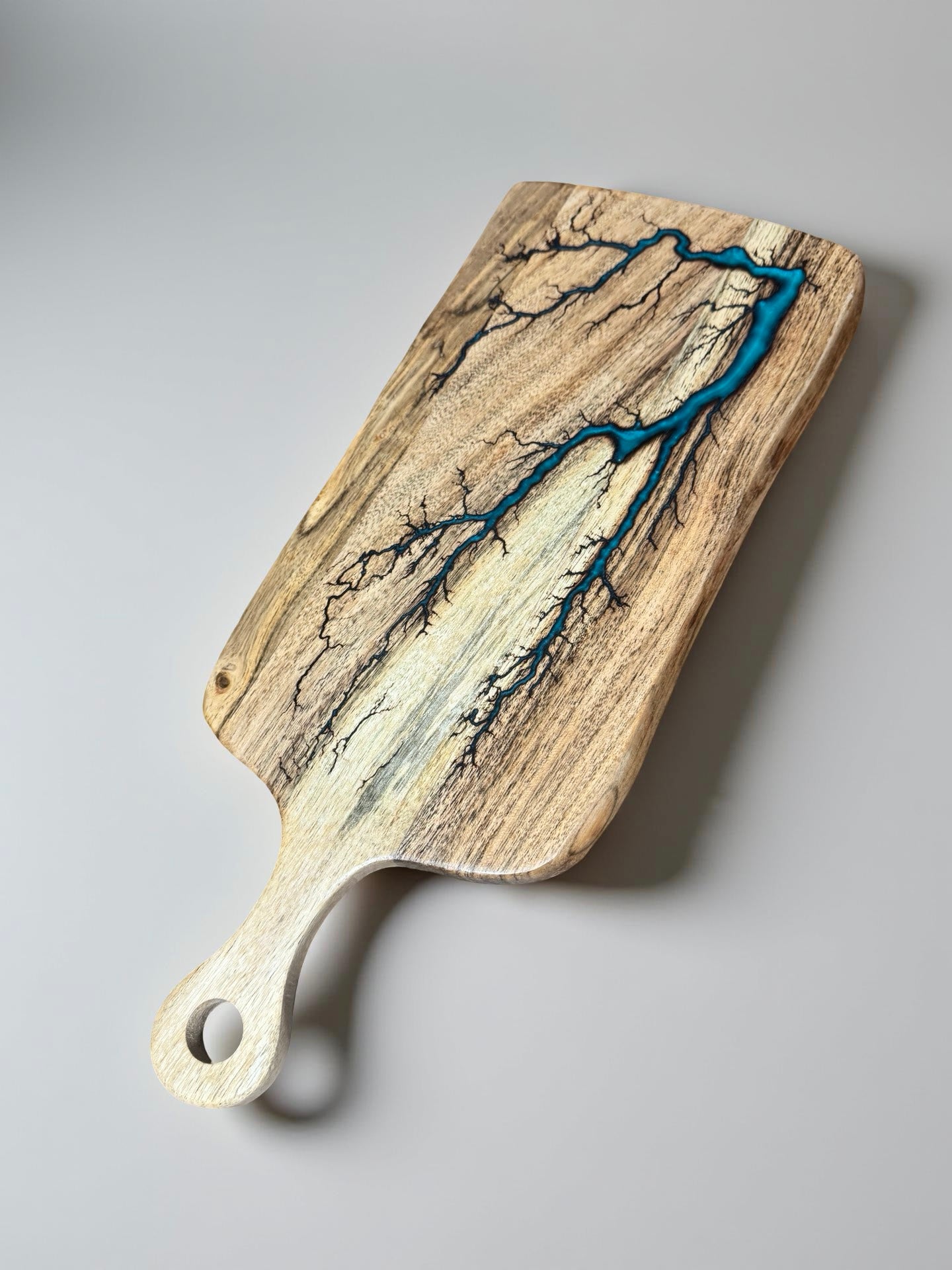 Rectangle acacia cheese board teal resin swirl electric pattern australian resin boards