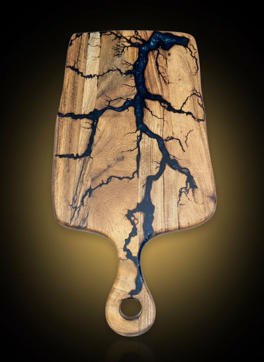 Fractal Flow Designs resin cheese paddle platter, Australian-made serving board. Perfect as a wedding gift, housewarming present, or anniversary cheese board.