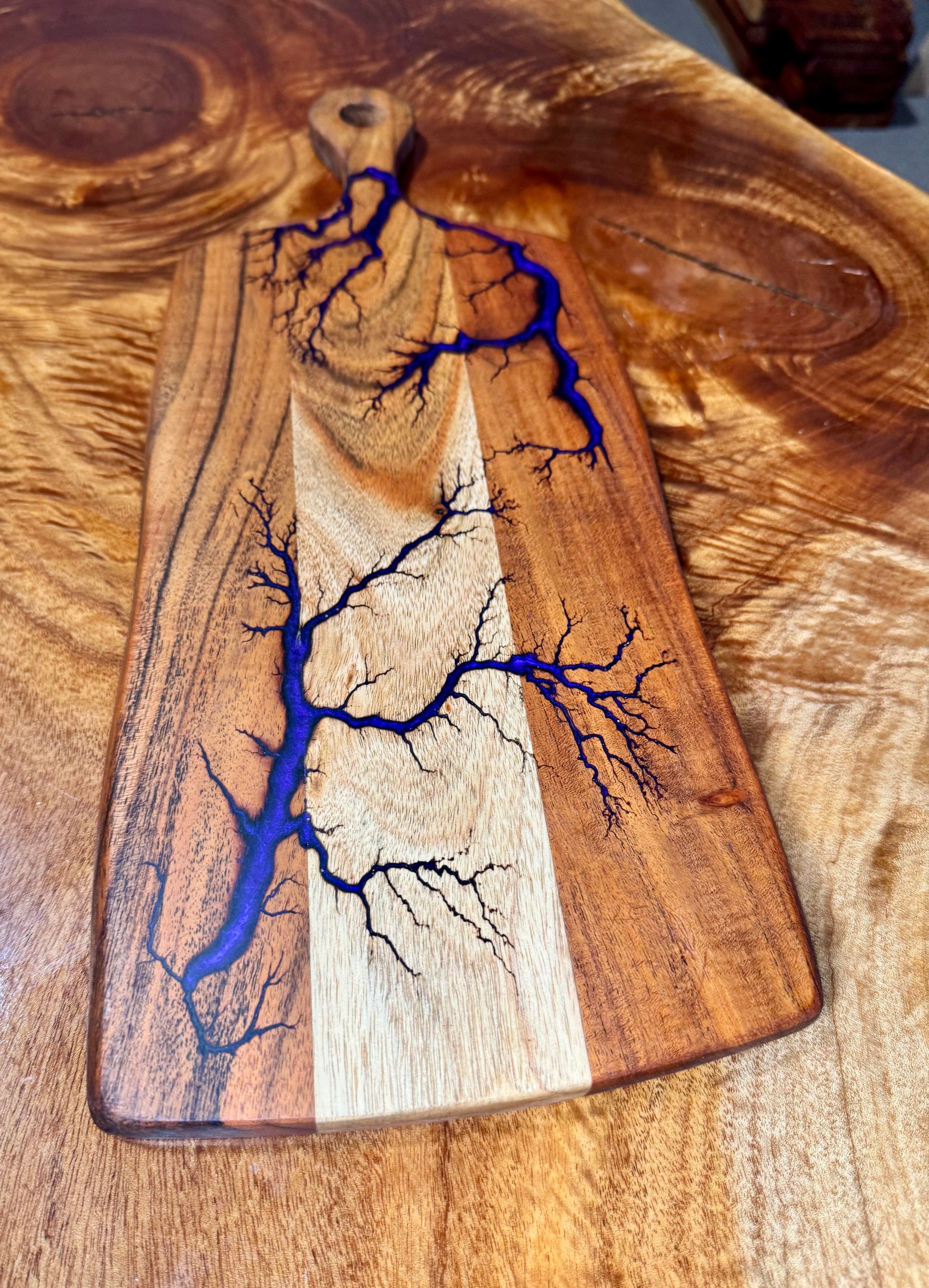 Fractal Flow Designs resin cheese paddle serving board, luxury Australian-made timber platter. Perfect for entertaining, gifting, and showcasing gourmet food