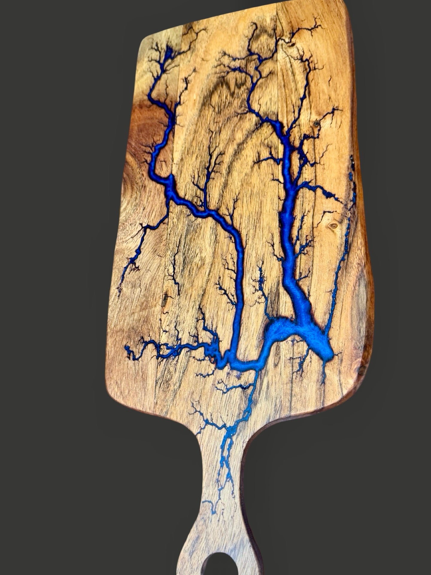 Lux cheese paddle platter with resin inlay, handmade from Australian hardwood. Perfect gift for entertaining, weddings, and gourmet dining by Fractal Flow Designs.