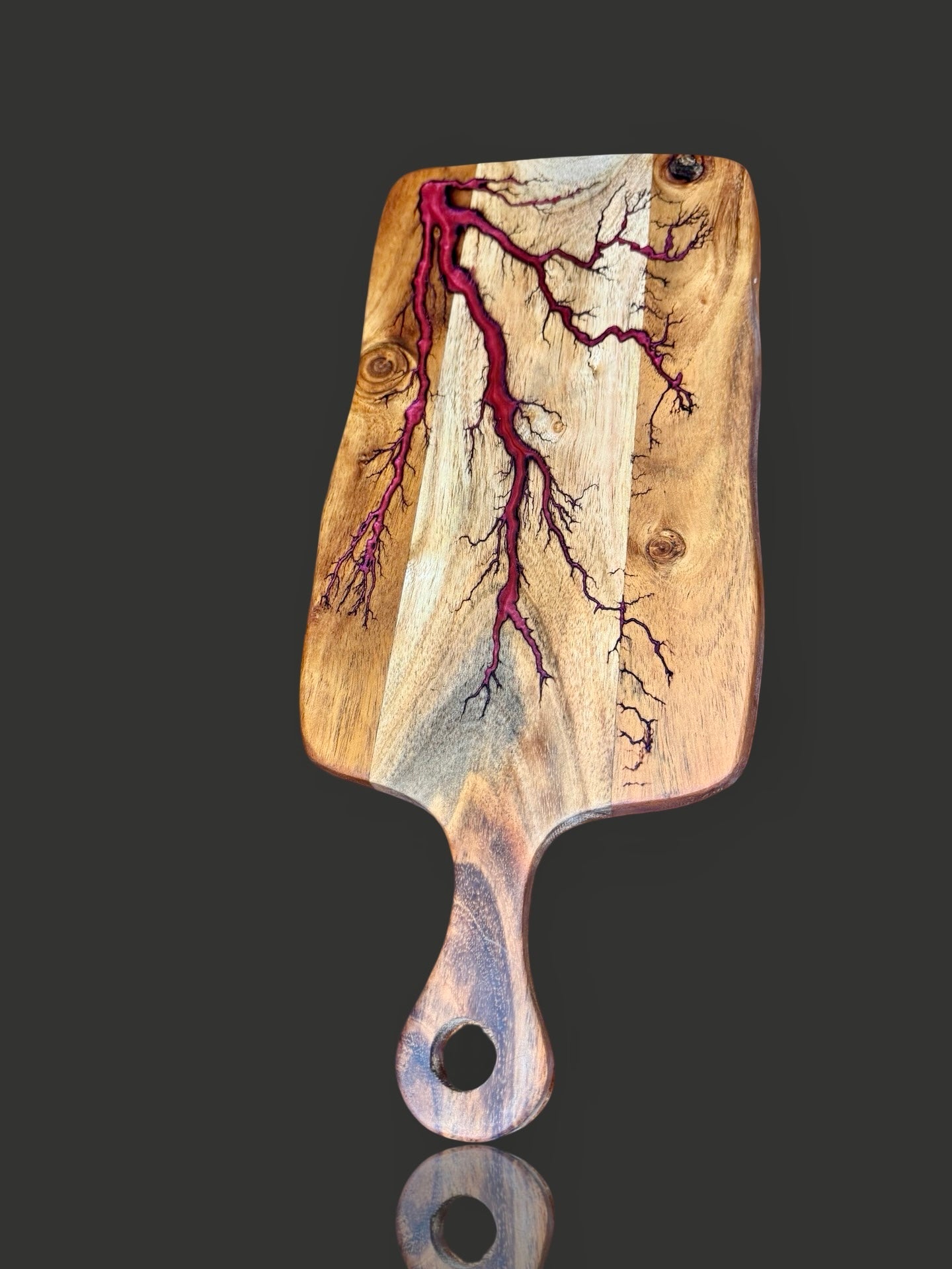 Unique resin paddle cheese board from Fractal Flow Designs. Made in Victoria from Australian timber, perfect gift for cheese lovers and entertainers.