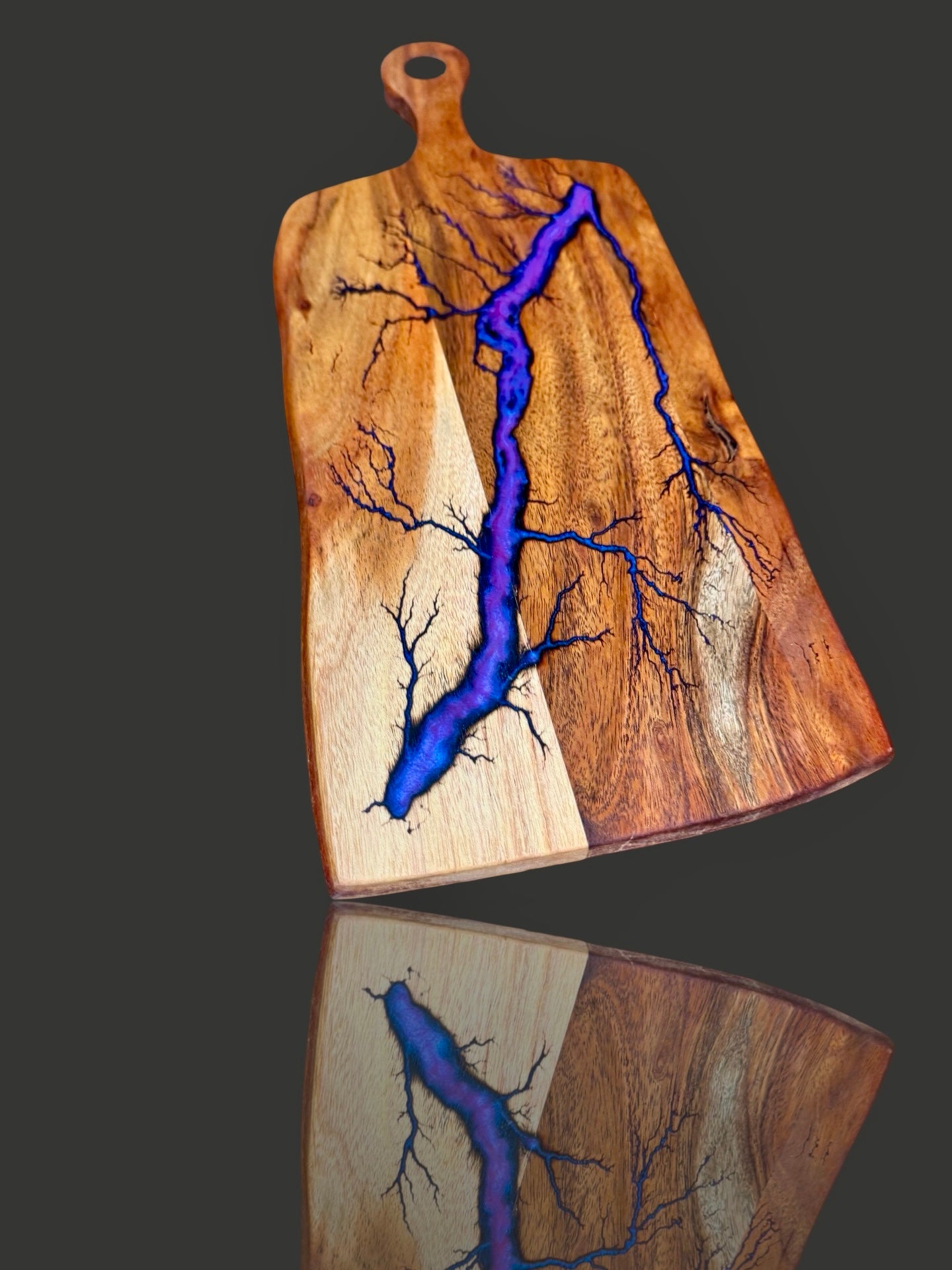 Artisan resin paddle board for cheese and charcuterie, handcrafted from Australian hardwood by Fractal Flow Designs. Luxury grazing board ideal for entertaining and gift occasions.