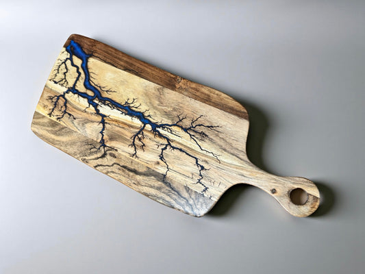 Sapphire blue ocean-tone resin art cheese board rectangular acacia serving board electric burn design australian resin boards