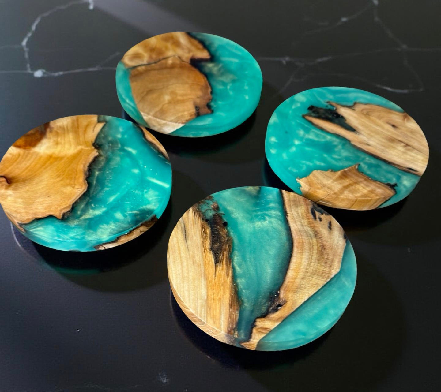 Round green resin and timber coaster modern Australian resin board style