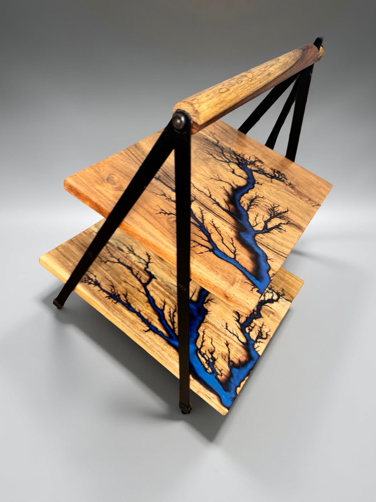 Sapphire blue resin cake pedestal food safe handcrafted timber resin board Australia