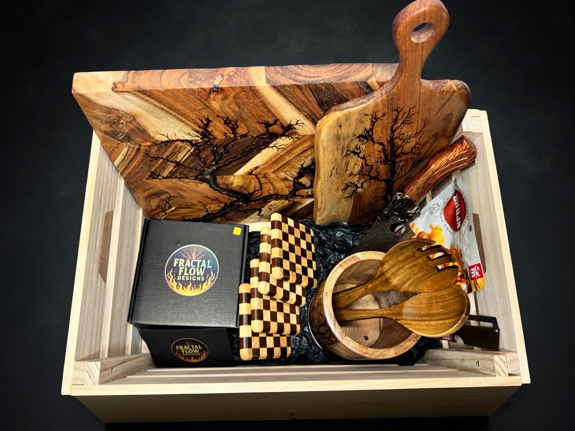 Resin board wine gift box handcrafted by Fractal Flow Designs