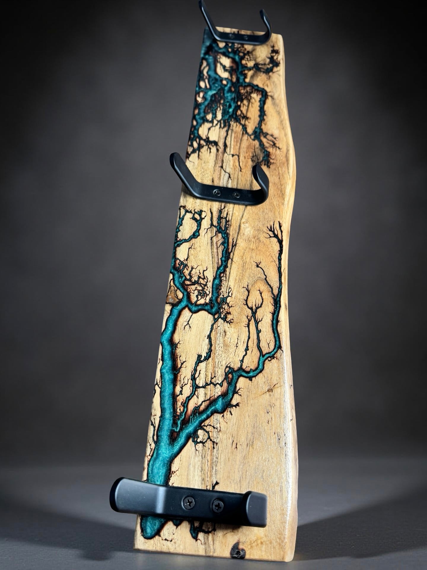 Green resin coat rack with fractal burnt details, premium home décor Australia