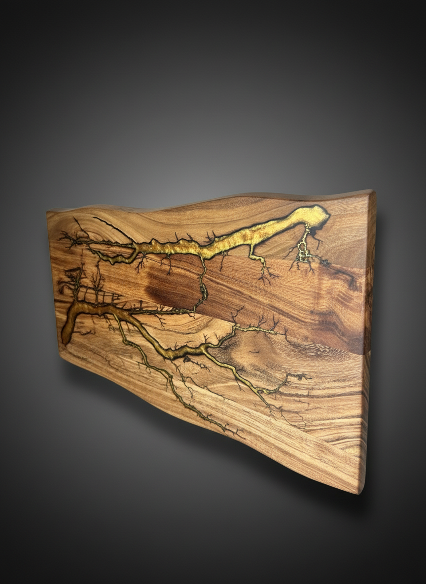 Australian Fractal Flow Designs - live edge charcuterie board – one-of-a-kind resin and timber serving platter - handcrafted in Australia - perfect luxury gift