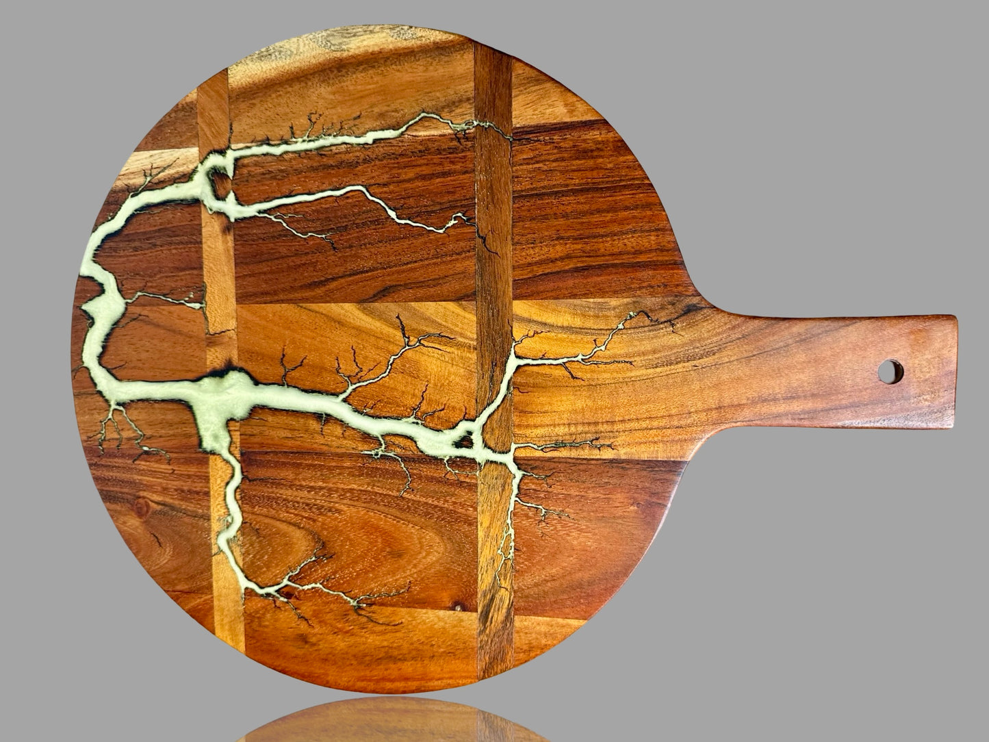 Round resin cheese serving tray by Fractal Flow Designs, artisan Australian kitchen gift