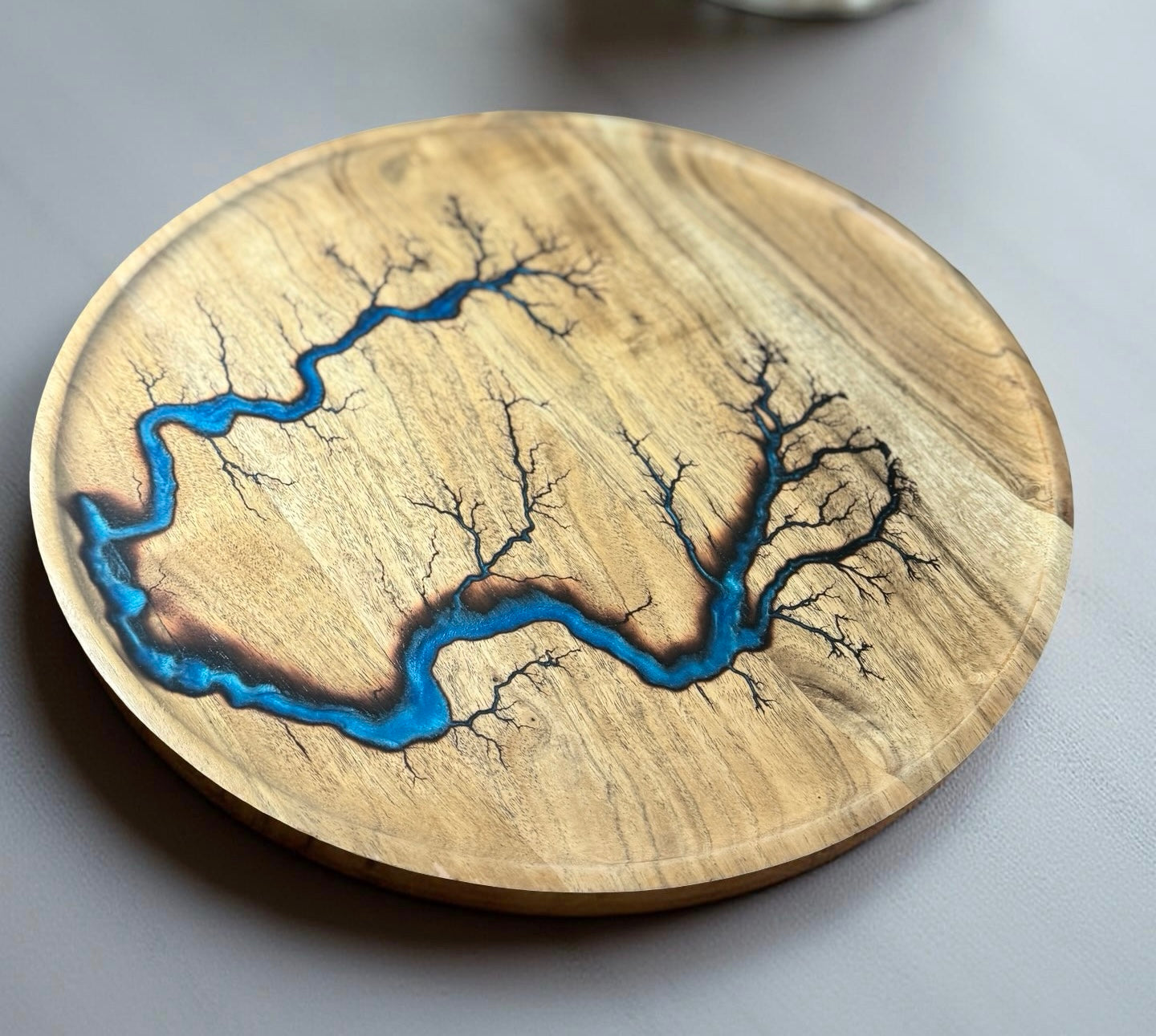 Round sky blue resin serving tray luxury handcrafted resin boards Australia