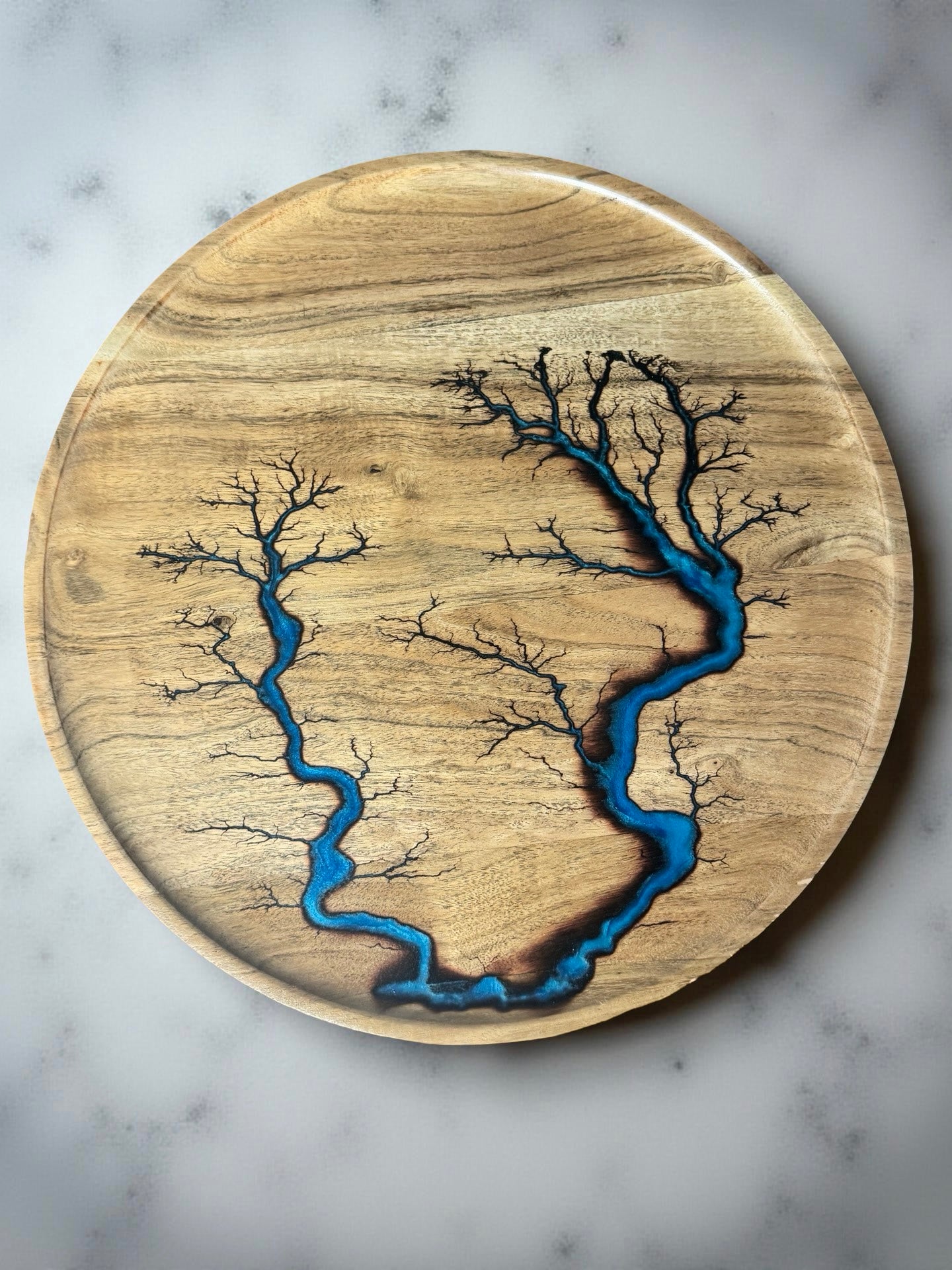 Sky blue round resin serving tray East Gippsland resin boards Australia artisan design