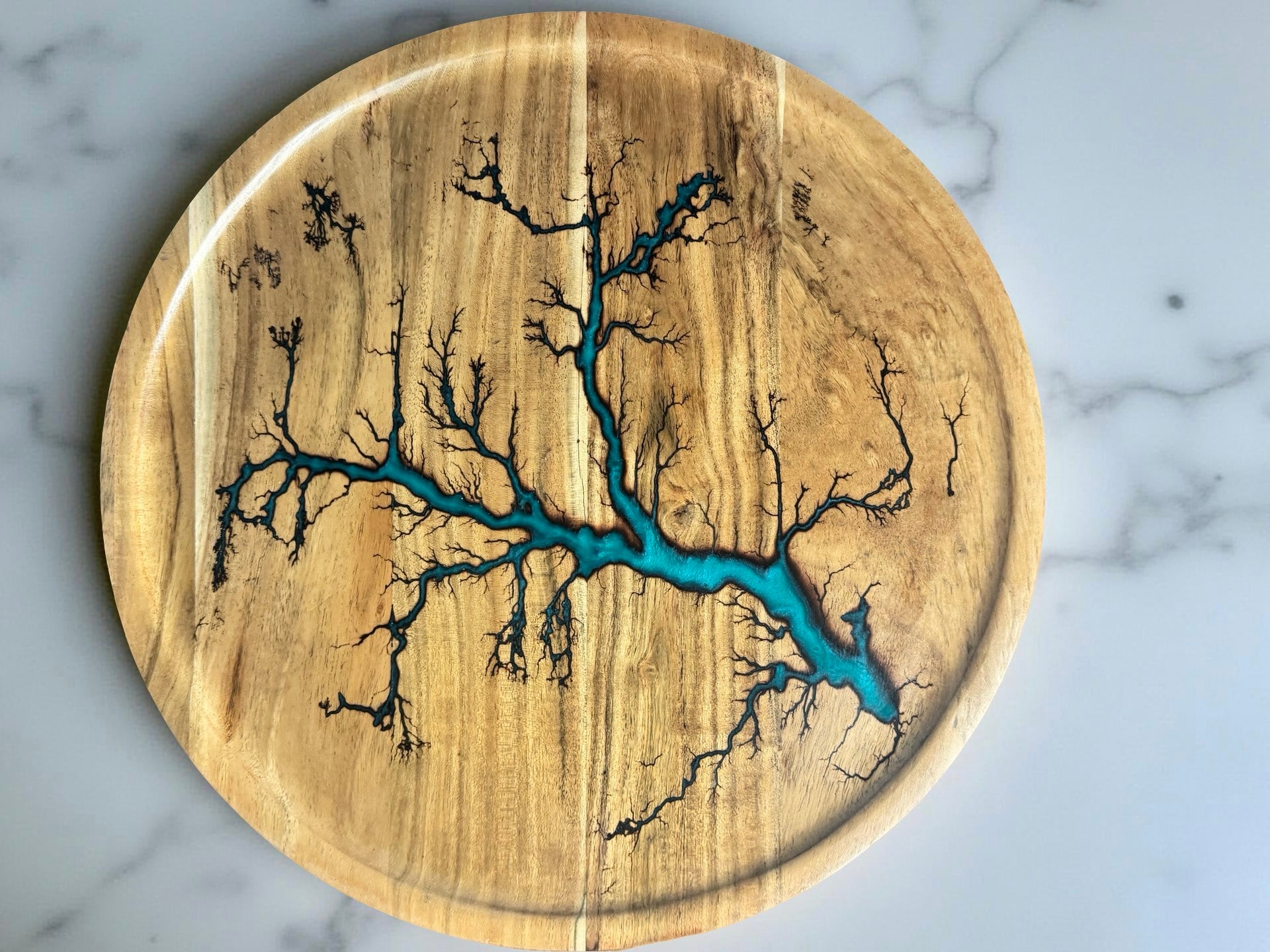 Teal resin tray round design premium Australian serving board artisan quality