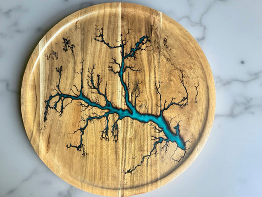 Teal resin tray round design premium Australian serving board artisan quality