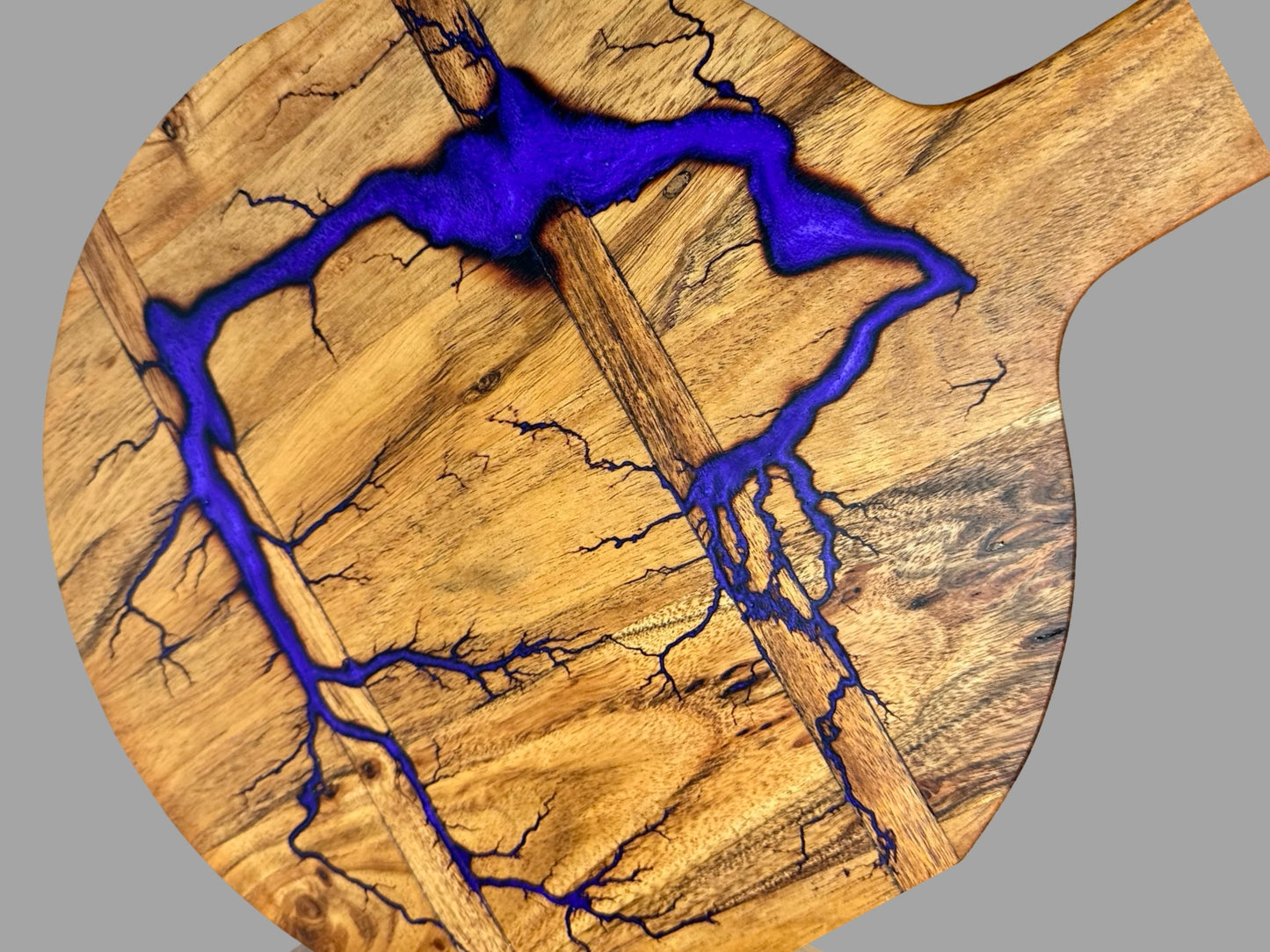 Luxury round cheese serving board with resin detail, crafted in East Gippsland Australia