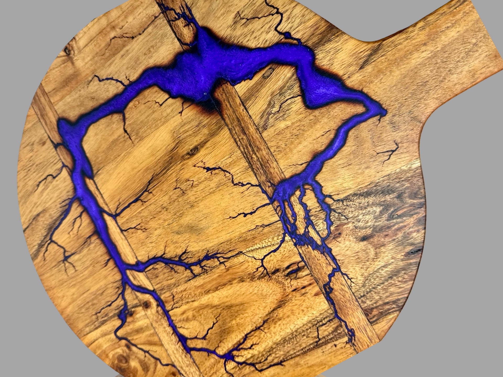 Luxury round cheese serving board with resin detail, crafted in East Gippsland Australia