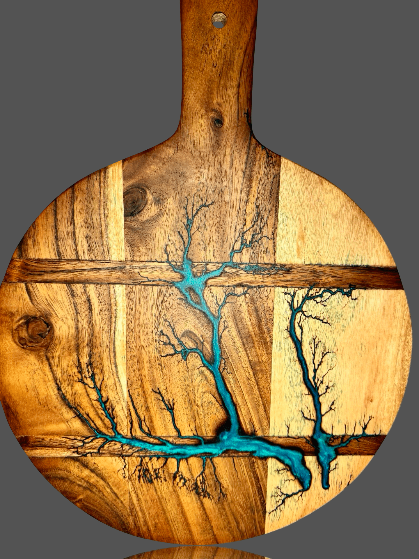 Round cheese paddle with resin detail – handmade Australian hardwood board, perfect for cheese platters, grazing, and luxury gift occasions.