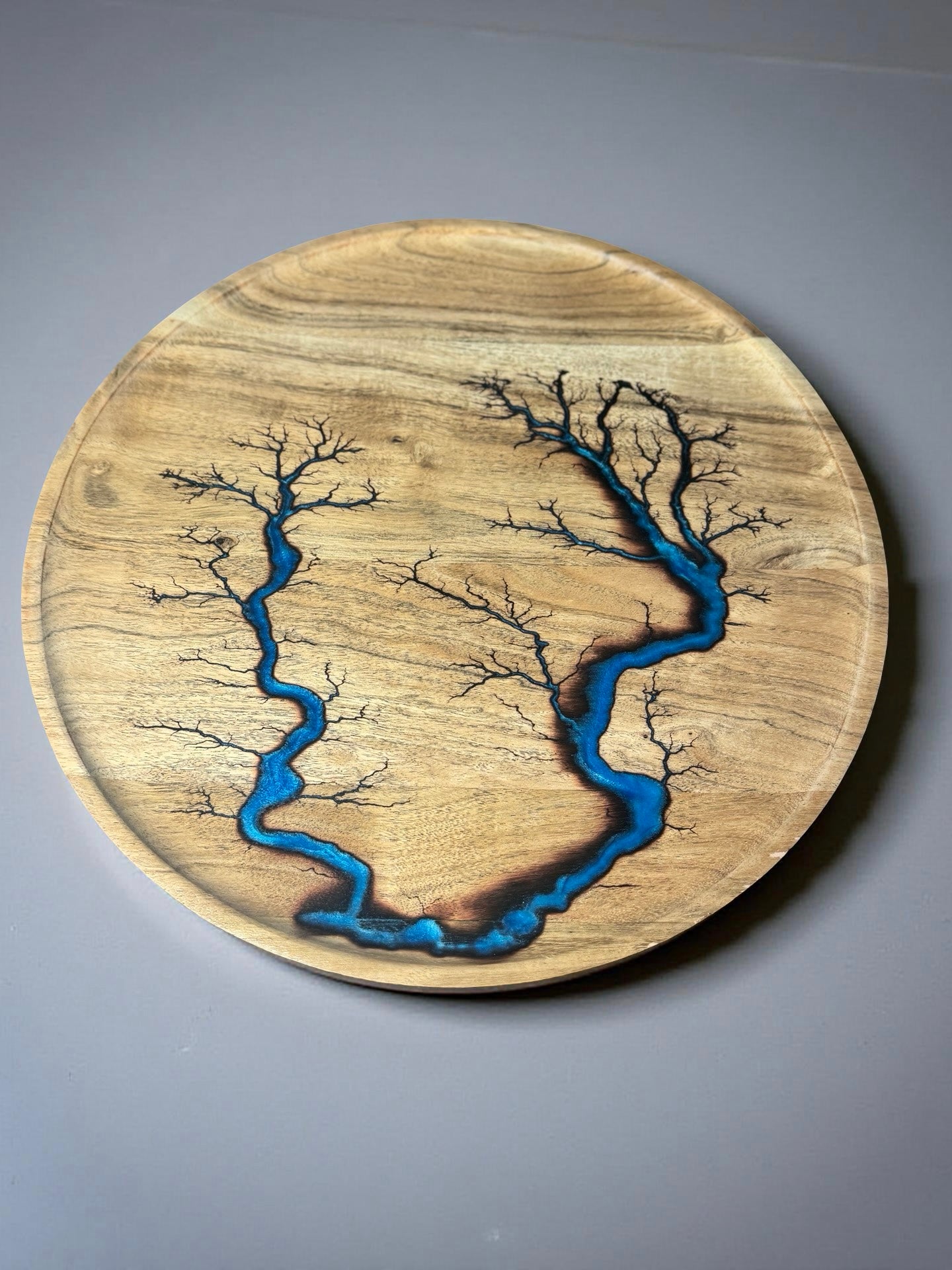 Sky blue resin round tray Australian made serving board East Gippsland craftsmanship