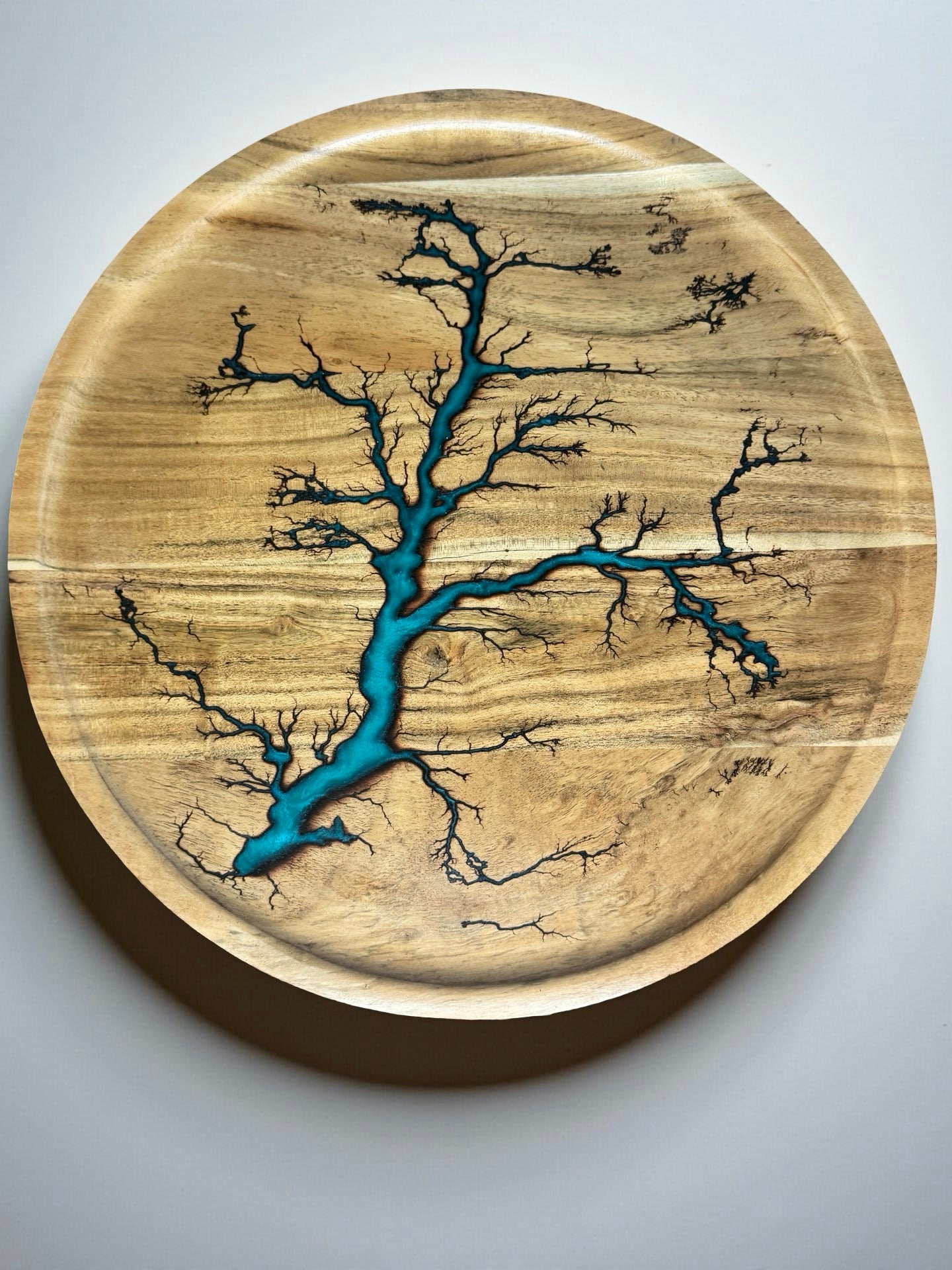 Handcrafted teal resin round tray premium resin boards Australia stylish serving piece