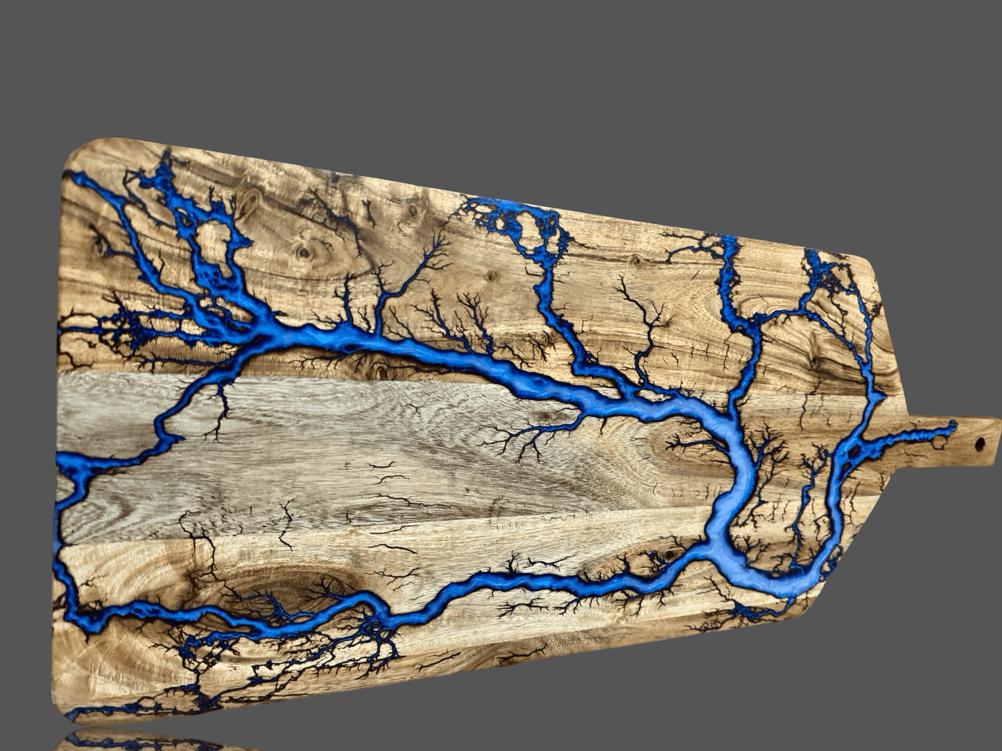 Artisan large grazing paddle resin board – handcrafted Australian hardwood serving platter with fractal burning detail, perfect for cheese boards, grazing platters, charcuterie spreads, and gourmet entertaining.