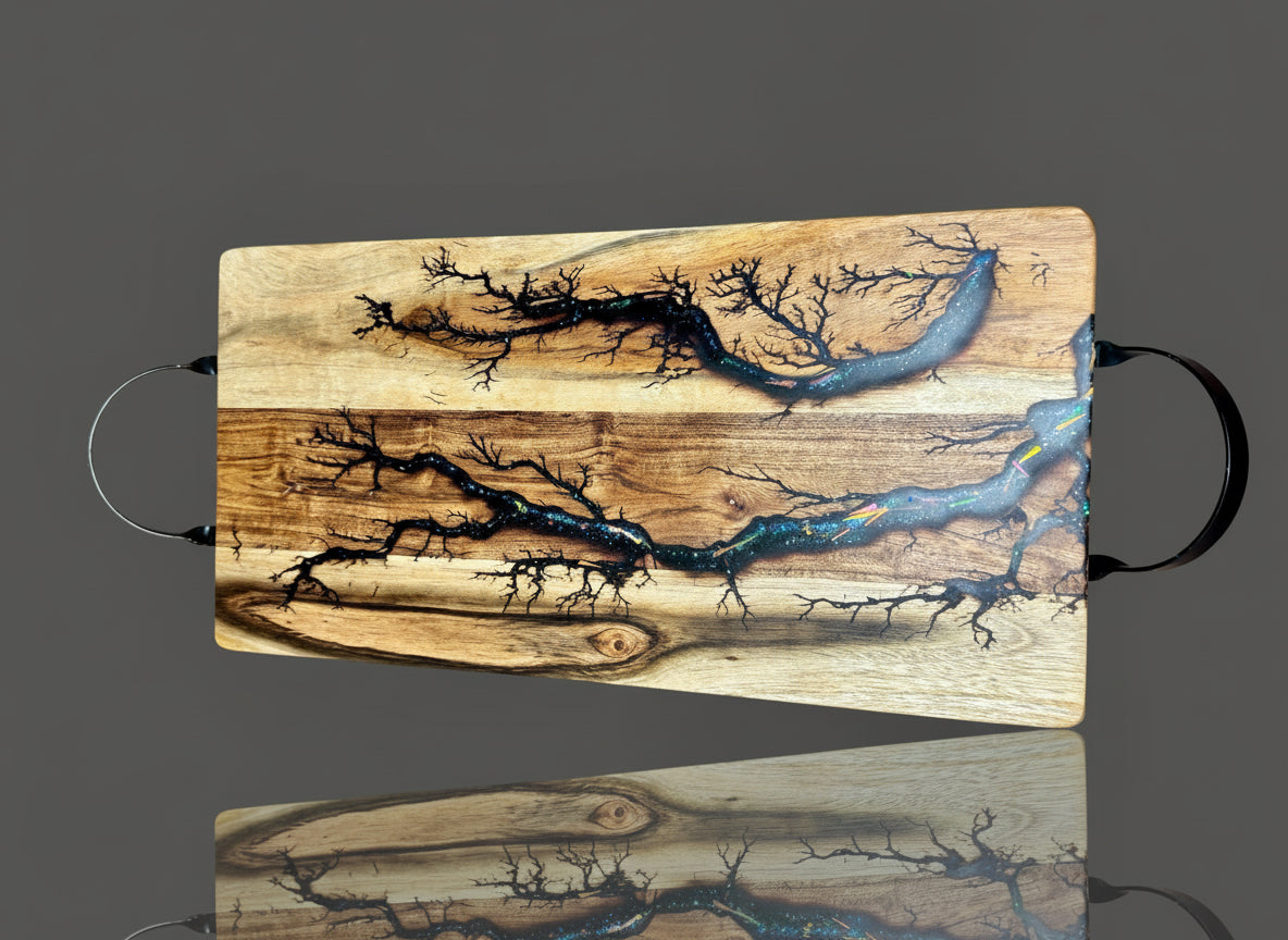 Handmade Australian resin serving board from premium resin and hardwood timber - Fractal Flow Designs - Australia’s best Resin Boards 