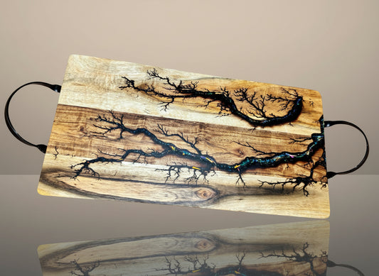 Best Australian resin timber serving boards with resin inlay - Australian made by Fractal Flow Designs - Fractal Burning Artist in Australia 