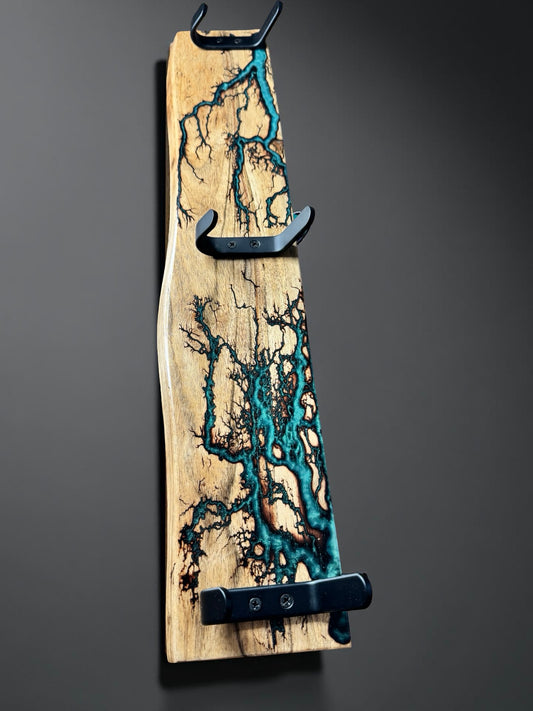 Emerald green resin coat rack with rich timber grain, handcrafted East Gippsland