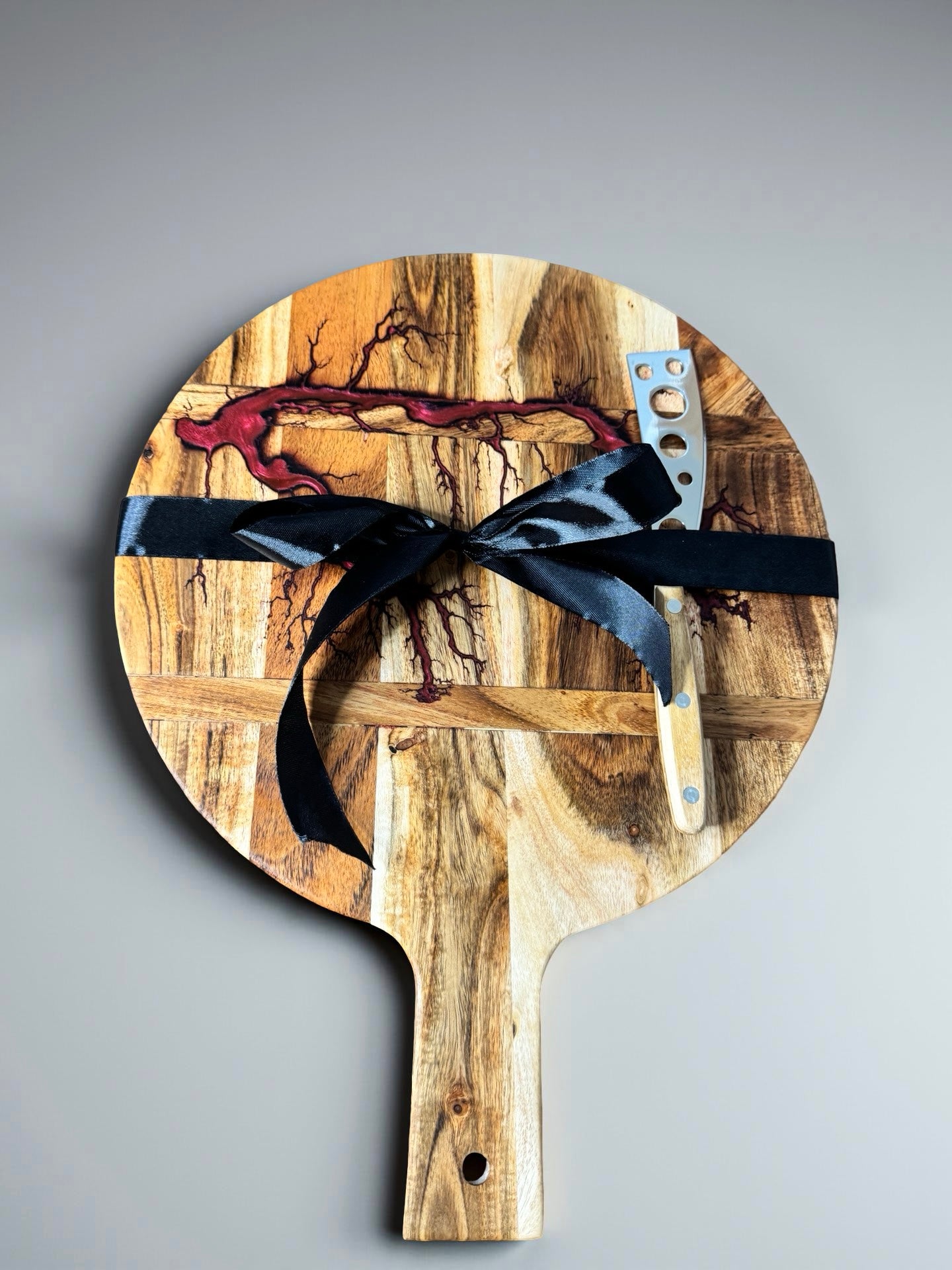 Gourmet cheese knife and resin art cheese board in luxury gift set, artisan timber board Australia