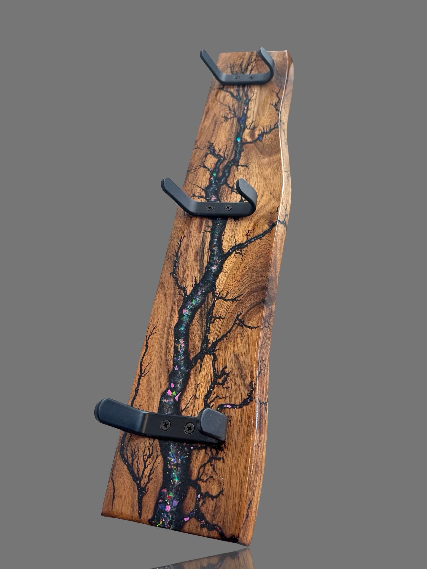 Fractal Flow Designs handcrafted coat rack, Australian-made from premium timber. Functional and decorative wall rack for coats, jackets, and accessories.
