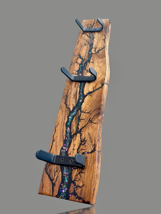 Handcrafted timber coat rack by Fractal Flow Designs, made in Bairnsdale, Victoria. Australian-made wall-mounted rack ideal for home entryways, hallways, and stylish storage.