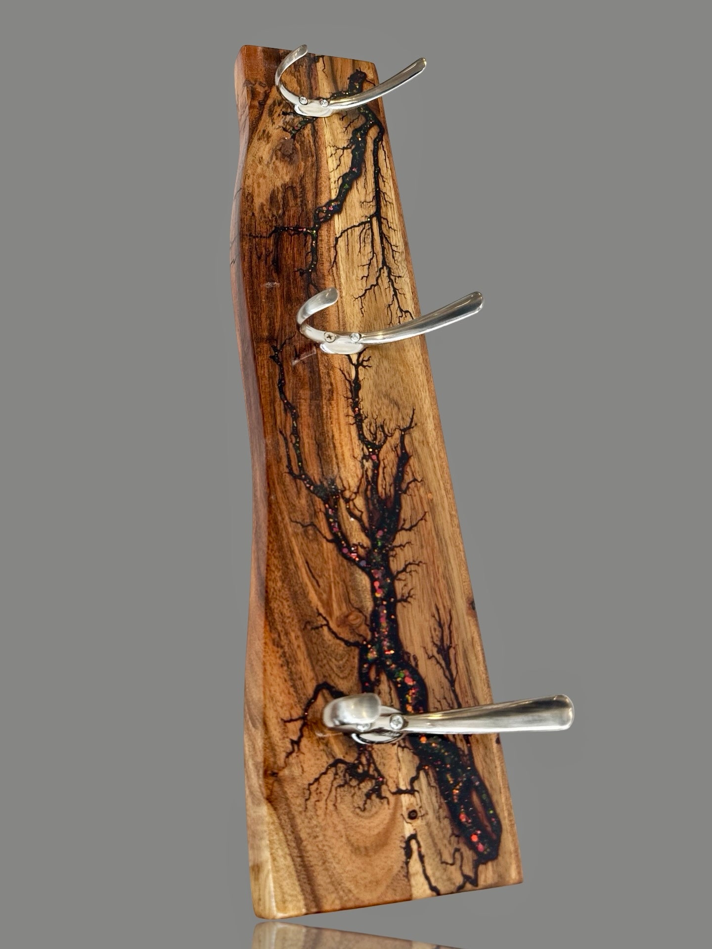 Fractal Flow Designs premium timber coat rack, handmade in Victoria. Unique fractal art brings style and function together for hallways, bedrooms, and living spaces.