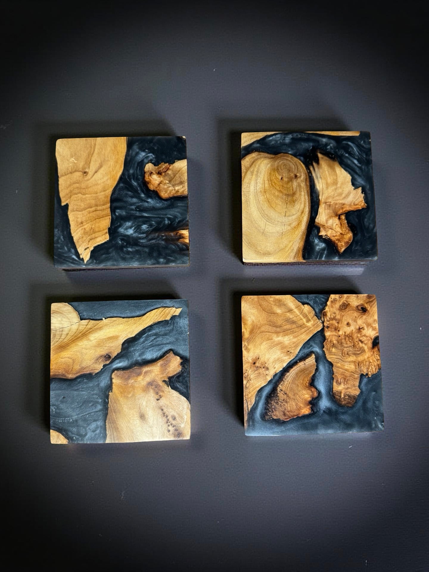 Square black resin and timber coaster modern Australian resin board style