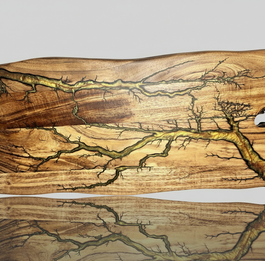 Unique fractal-burned live edge charcuterie board – artisan resin and timber grazing platter handmade in East Gippsland, Victoria, ships Australia-wide