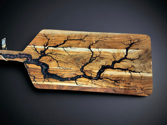 Large resin serving paddle handcrafted Australian timber with fractal burning art East Gippsland