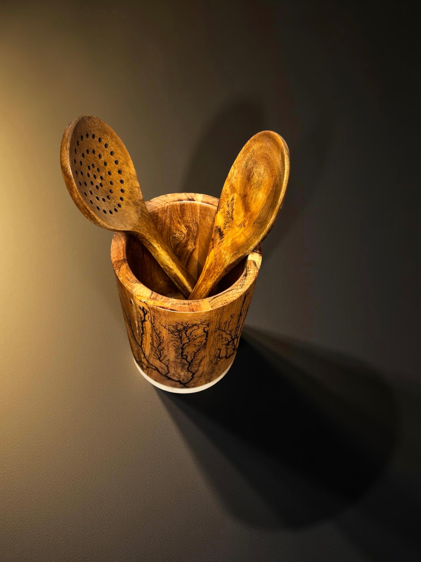 Handcrafted timber utensil holder resin accent Fractal Flow Designs Australia